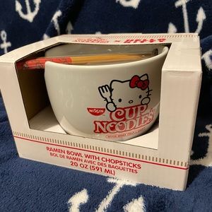 Hello Kitty Cup Noodles Ramen bowl and chopsticks